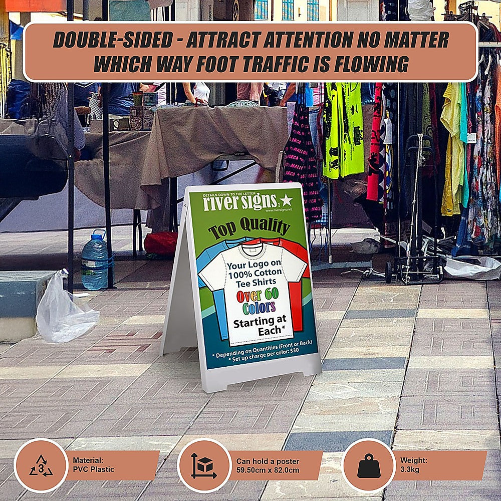 Double Side Sidewalk A-frame Sign Sandwich Board holds Graphic Plastic Panels