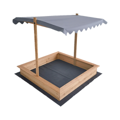 Kids Wooden Toy Sandpit with Adjustable Canopy