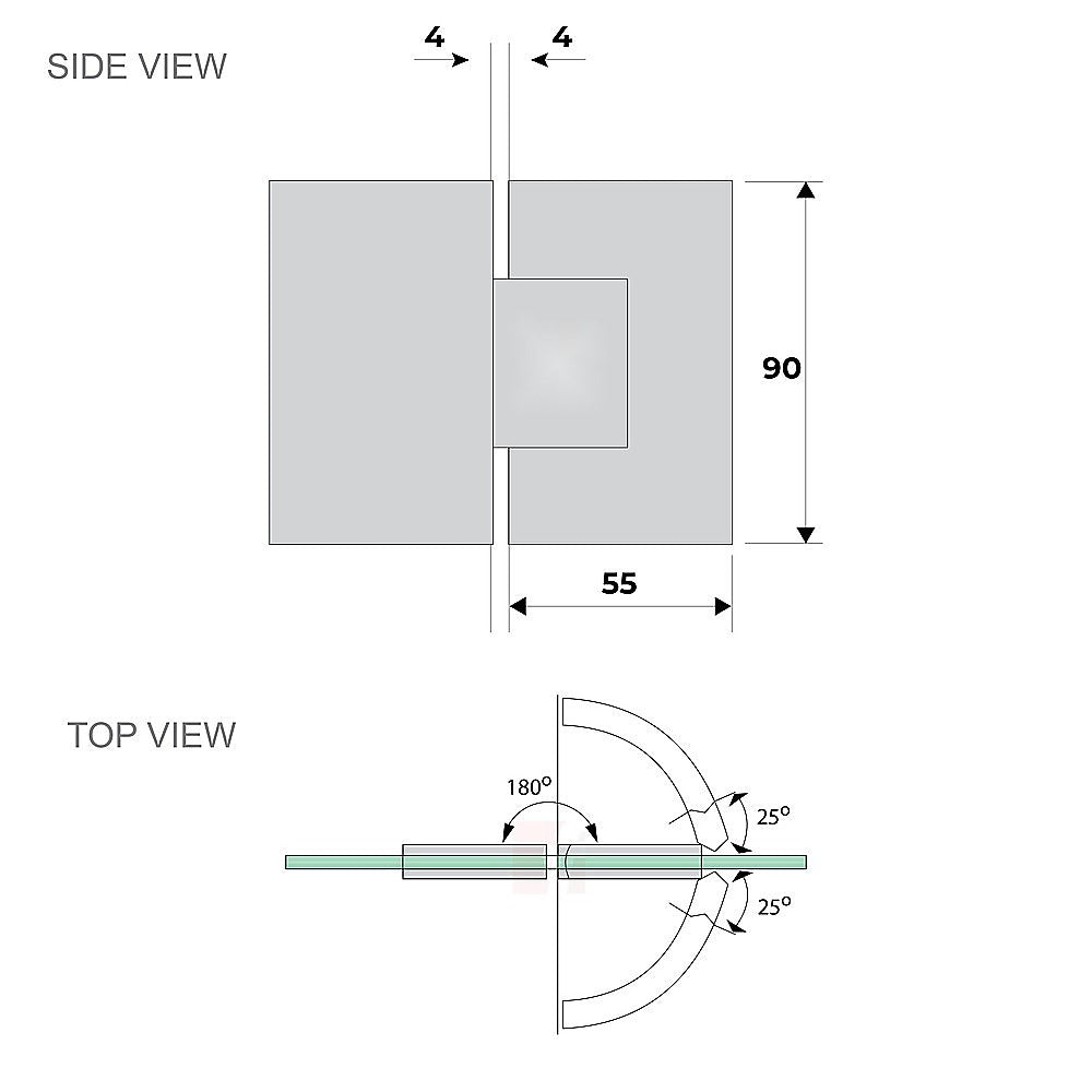 180å¡ Stainless steel Glass-to-Glass Shower Door Hinge in Black