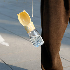 Portable Dog Water Bottle with Bowl Dispenser-550ml Grey Pet Travel Cup, Leak-proof, One-Hand Operation