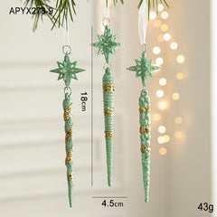 Green Glitter Icicle Christmas Ornaments with Star Tops - Set of 3 Hanging Decorations•?ö5 set in total•?ä
