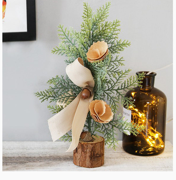 Rustic Mini Tabletop Greenery Ornament ‰ÛÒ 10 Inches Tall with Burlap Bow and Acorn Accents  (4 trees)