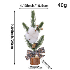 Mini Rustic Christmas Tree Decoration ‰ÛÒ 9.84 Inches Tall with Cotton and Plaid Bow Accents (4 trees)