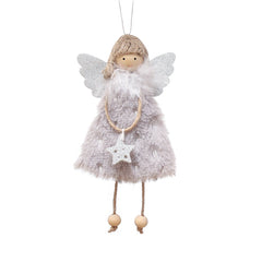Fluffy Angel Hanging Ornament with Heart and Glitter Wings - Christmas Tree Decoration 16*10 cm Grey(6 pieces)