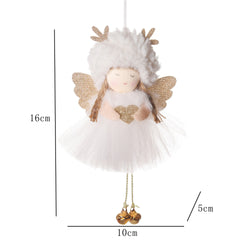 Gold and White Angel Ornament with Bells and Glitter Wings - Christmas Hanging Decoration 16*10*5cm  White colour (5 pieces)