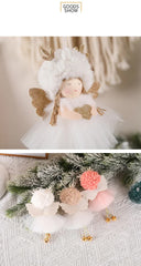 Gold and White Angel Ornament with Bells and Glitter Wings - Christmas Hanging Decoration 16*10*5cm  White colour (5 pieces)