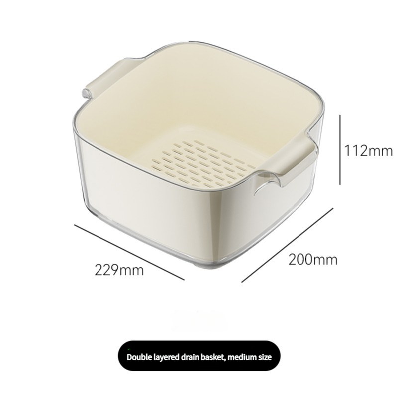 Two-Layer Drain Basket Colander - Medium Size (Ivory, 2 set)