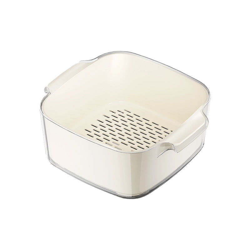 Two-Layer Drain Basket Colander - Medium Size (Ivory, 2 set)