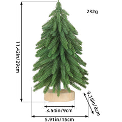 Miniature Artificial Pine Tree Decoration - 11.42 Inch Tabletop Christmas Tree with Wooden Base