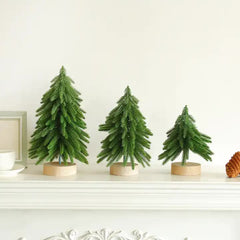 Miniature Artificial Pine Tree Decoration - 11.42 Inch Tabletop Christmas Tree with Wooden Base