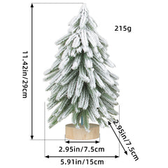 Miniature Snowy Artificial Pine Tree Decoration - 11.42 Inch Tabletop Christmas Tree with Wooden Base