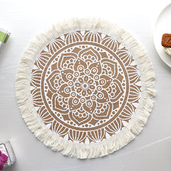 Bohemian Round Woven Placemats | Set of 5 with Fringe Design