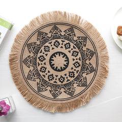 Bohemian Round Woven Placemats | Set of 5 with Fringe Design