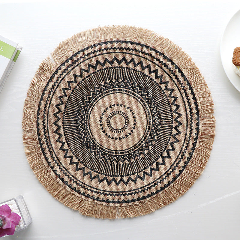 Bohemian Round Woven Placemats | Set of 5 with Fringe Design