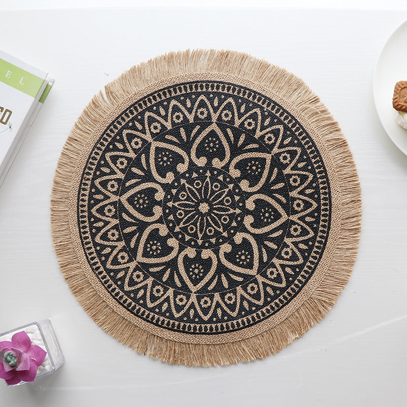 Bohemian Round Woven Placemats | Set of 5 with Fringe Design