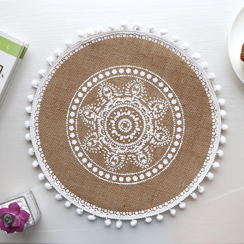 Bohemian Round Woven Placemats | Set of 5 with Fringe Design