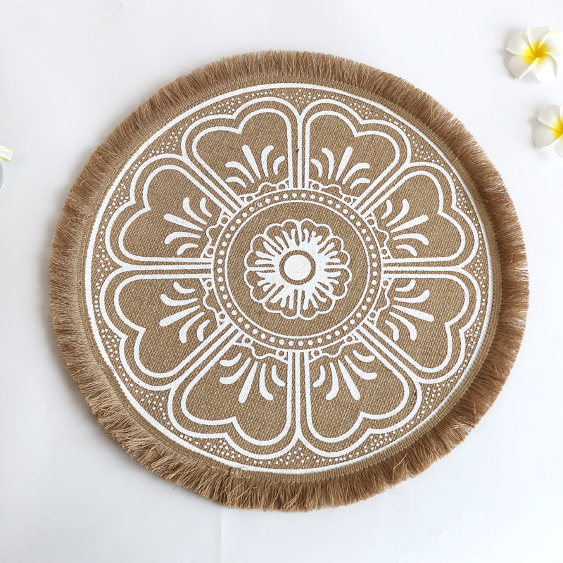 Bohemian Round Woven Placemats | Set of 5 with Fringe Design