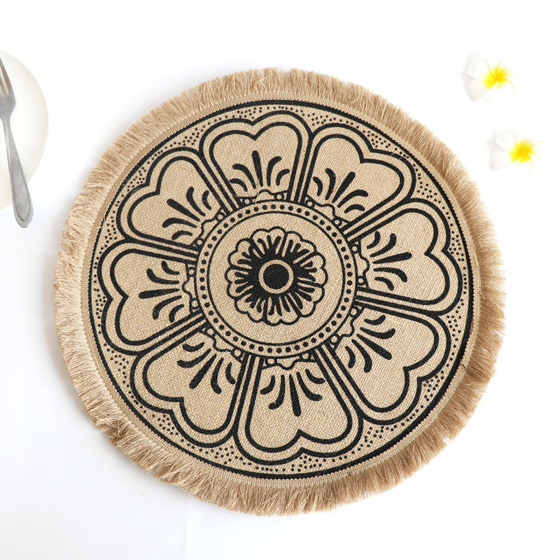 Bohemian Round Woven Placemats | Set of 5 with Fringe Design