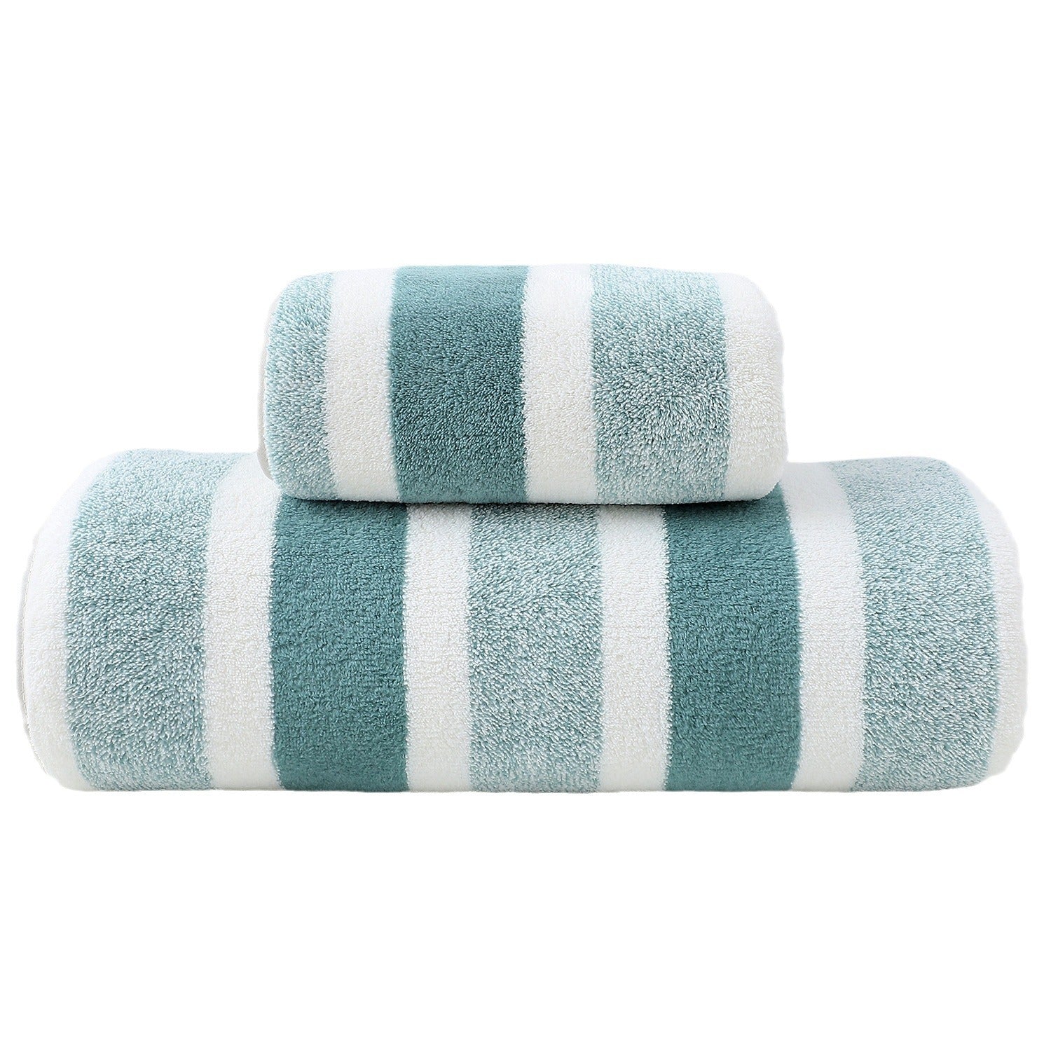 Luxury Cotton Green Wide Stripe Towel Set - 6 Piece Set (2 Hand Towels, 2 Bath Towels, 2 Washcloths), Ultra Soft and Absorbent