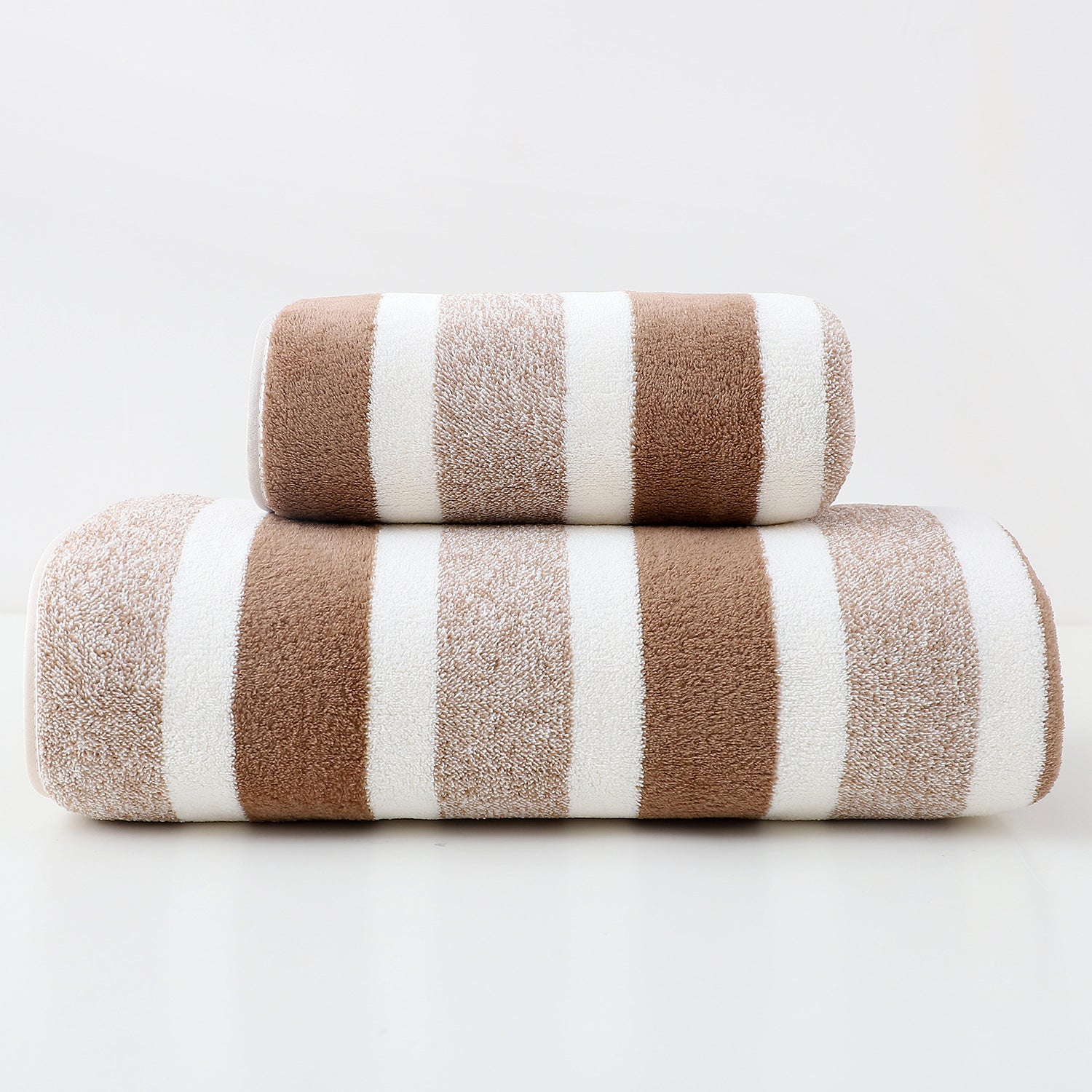 Luxury Cotton Brown Wide Stripe Towel Set - 6 Piece Set (2 Hand Towels, 2 Bath Towels, 2 Washcloths), Ultra Soft and Absorbent