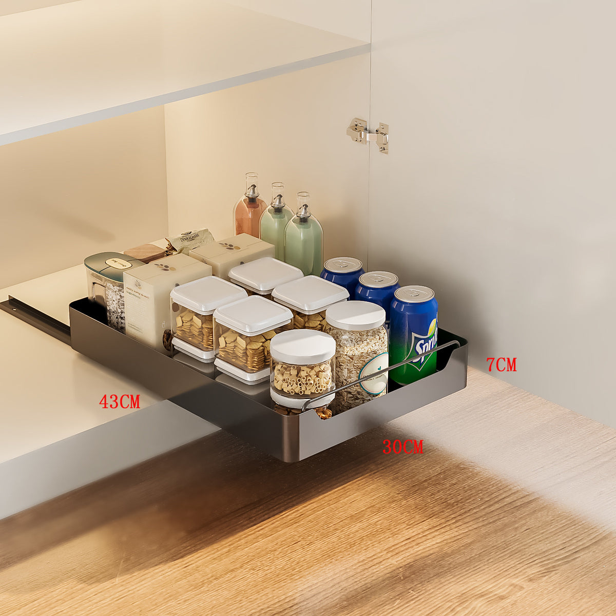 Black Pull-Out Kitchen Drawer Organizer ‰ÛÒ Soft-Close, 43x30x7cm Compact Storage Solution