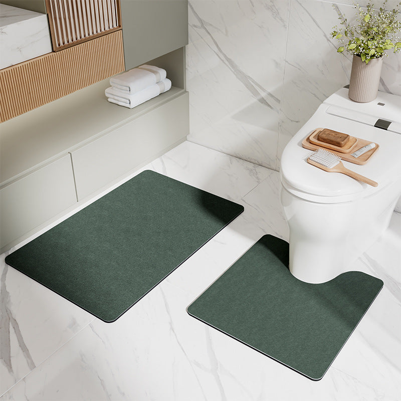 Green Bathroom Floor Mat Set - U-Shaped Toilet Mat 50*50cm & Rectangular 40x60cm Mat for Bathroom