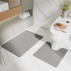 Gray Bathroom Floor Mat Set - U-Shaped Toilet Mat 50*50cm & Rectangular 40x60cm Mat for Bathroom