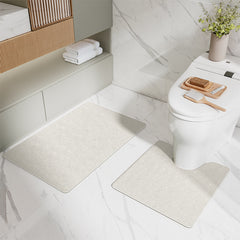 Off-white Bathroom Floor Mat Set - U-Shaped Toilet Mat 50*50cm & Rectangular 40x60cm Mat for Bathroom