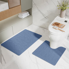 Blue Bathroom Floor Mat Set - U-Shaped Toilet Mat 50*50cm & Rectangular 40x60cm Mat for Bathroom