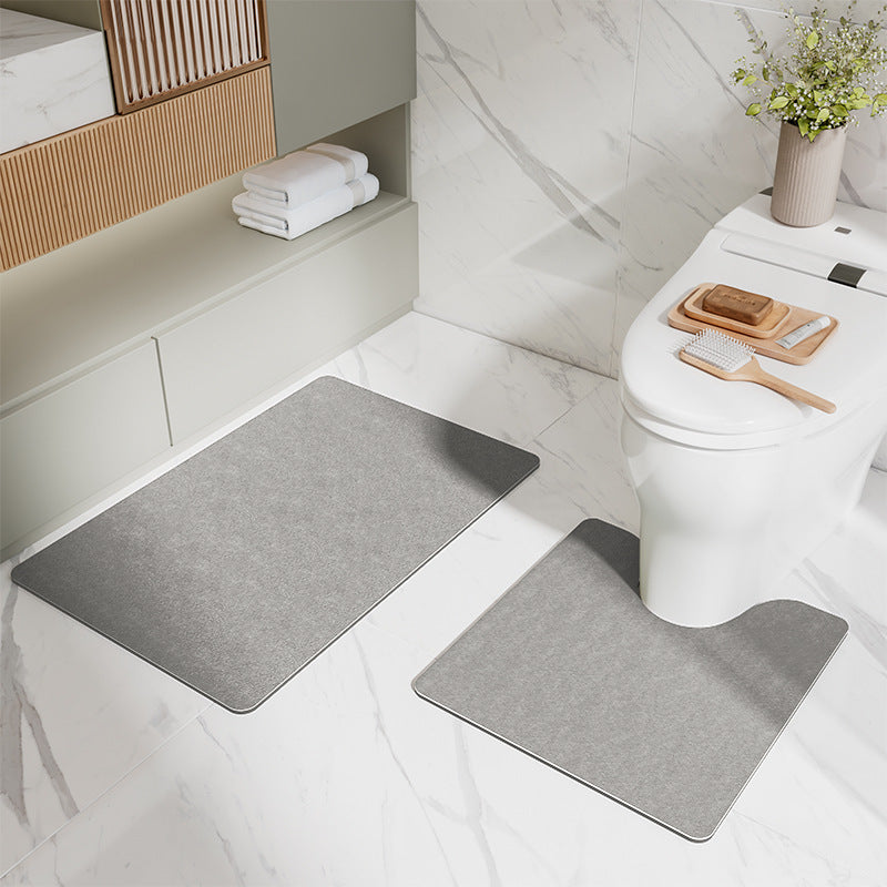 Gray Bathroom Floor Mat Set - U-Shaped Toilet Mat 50*50cm & Rectangular 50x80cm Mat for Bathroom