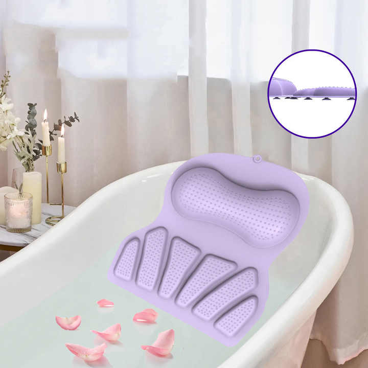 Grey Silicone Bath Pillow - Ergonomic Design with Suction Cups for Comfortable Bathtub Support