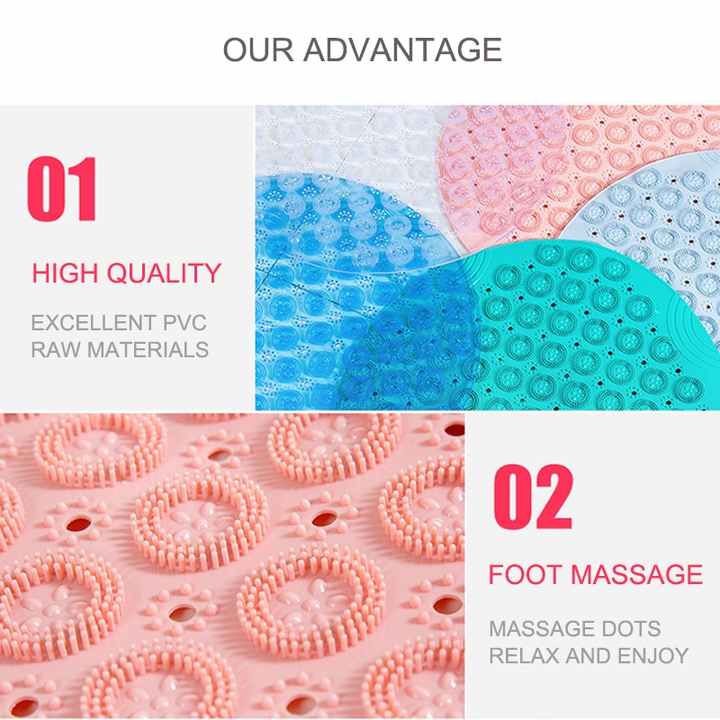 Grey Non-Slip Round Shower Foot Scrubber Mat - Soft Silicone Massage Pad for Foot Cleaning