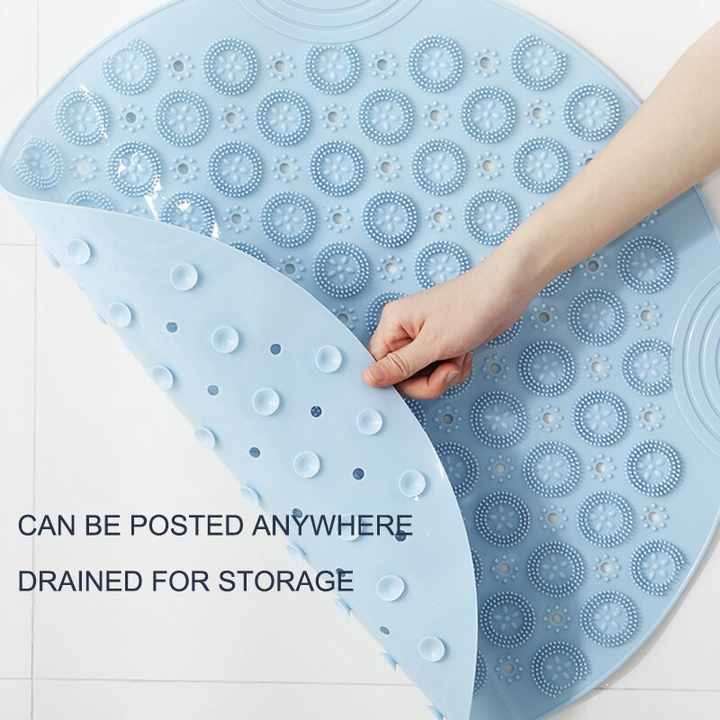 Blue Non-Slip Round Shower Foot Scrubber Mat - Soft Silicone Massage Pad for Foot Cleaning