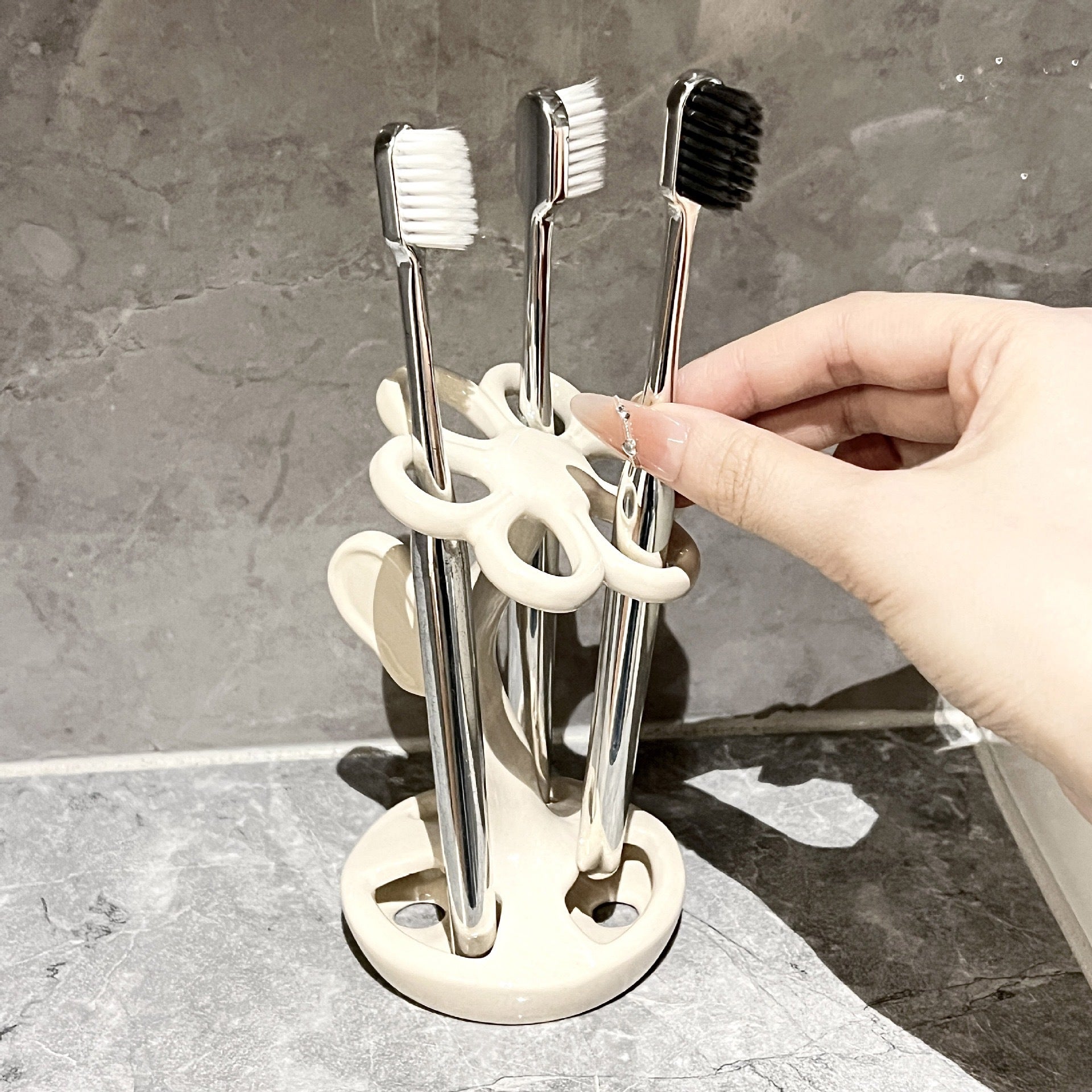 White Creative Ceramic Toothbrush Holder ‰ÛÒ Makeup Brush & Eyebrow Pencil Organizer for Bathroom, Stylish and Practical Toothbrush Stand