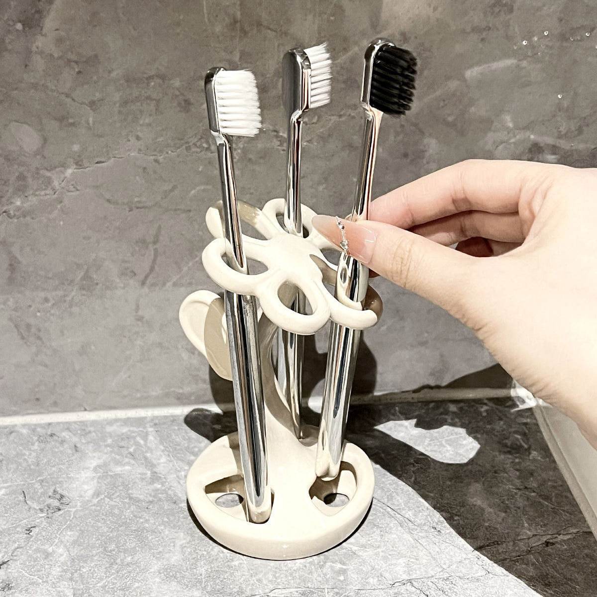 White Creative Ceramic Toothbrush Holder ‰ÛÒ Makeup Brush & Eyebrow Pencil Organizer for Bathroom, Stylish and Practical Toothbrush Stand