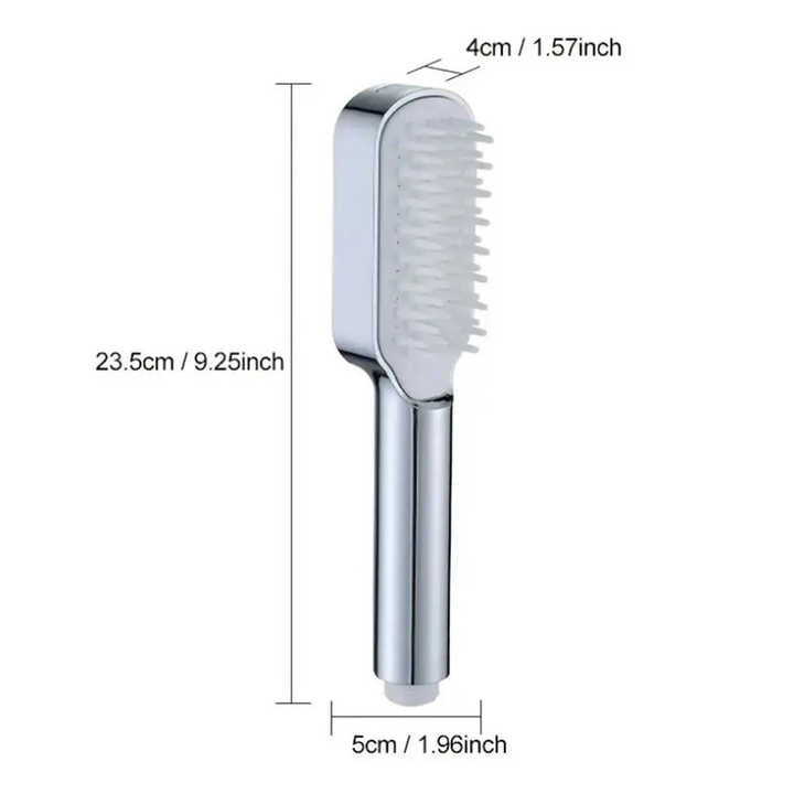 Silver Handheld Shower Head with Silicone Brush and Massage Function ‰ÛÒ High-Pressure Water Spray