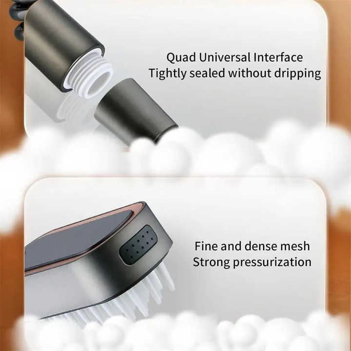 Silver Handheld Shower Head with Silicone Brush and Massage Function ‰ÛÒ High-Pressure Water Spray