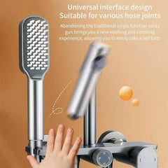 Silver Handheld Shower Head with Silicone Brush and Massage Function ‰ÛÒ High-Pressure Water Spray