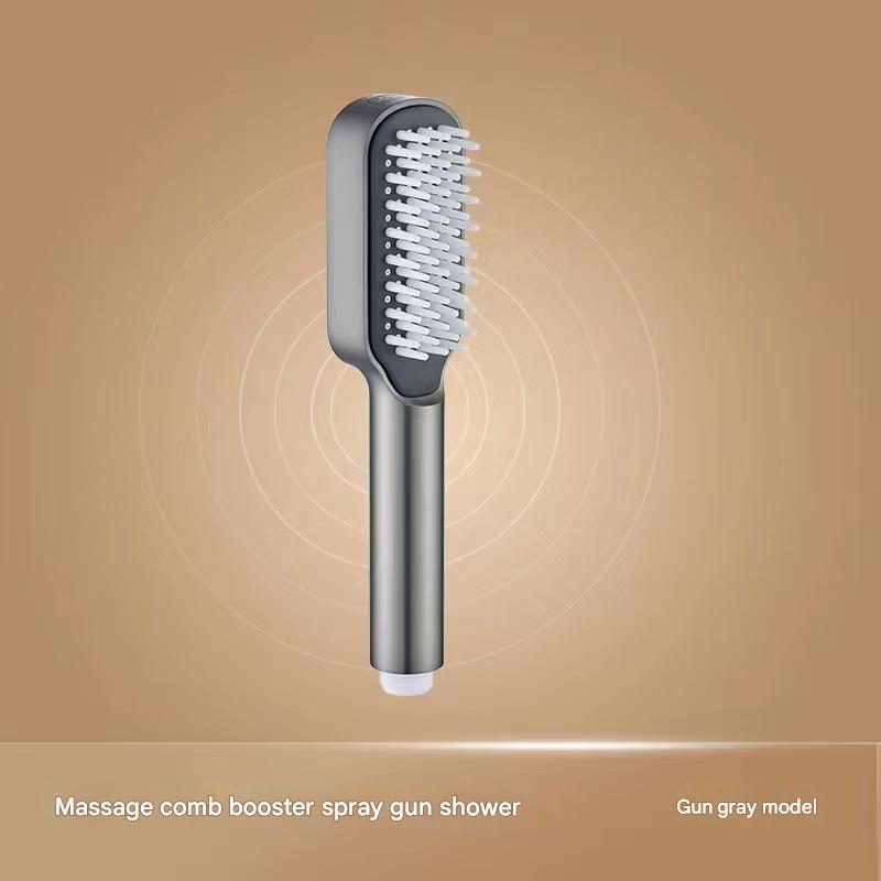 Grey Handheld Shower Head with Silicone Brush and Massage Function - High-Pressure Water Spray