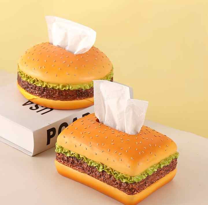 Square Creative Burger Tissue Box - Fun American-Style Cartoon Paper Towel Holder for Home D̩cor and Gifts