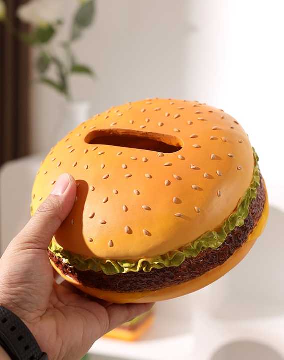 Square Creative Burger Tissue Box - Fun American-Style Cartoon Paper Towel Holder for Home D̩cor and Gifts