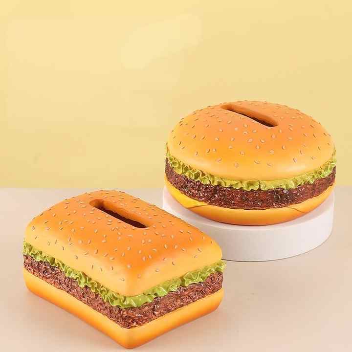 Square Creative Burger Tissue Box - Fun American-Style Cartoon Paper Towel Holder for Home D̩cor and Gifts