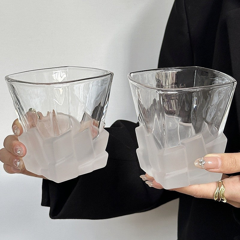 4 Pcs Frosted Ice Cube Glass ‰ÛÒ Creative Whiskey Glass, Premium Textured Tumbler, 300ml Capacity for Home Bars