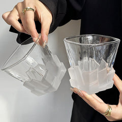 4 Pcs Frosted Ice Cube Glass ‰ÛÒ Creative Whiskey Glass, Premium Textured Tumbler, 300ml Capacity for Home Bars