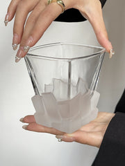 4 Pcs Frosted Ice Cube Glass ‰ÛÒ Creative Whiskey Glass, Premium Textured Tumbler, 300ml Capacity for Home Bars