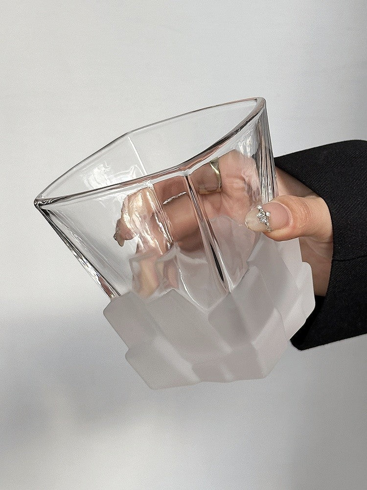 4 Pcs Frosted Ice Cube Glass ‰ÛÒ Creative Whiskey Glass, Premium Textured Tumbler, 300ml Capacity for Home Bars