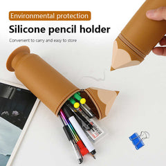 Brown Creative Silicone Pencil Case - High-Value Stationery  - Large Capacity Desk Organizer