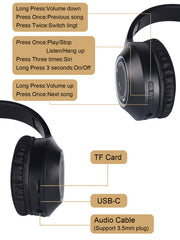 Black Bluetooth 5.2 Headphones - Foldable, Adjustable Headband, TF Card