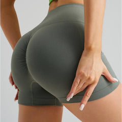 Grass Green Gray Yoga Shorts - Seamless, High Waist, Tummy Control Size XL