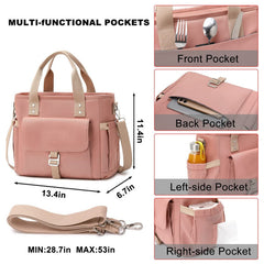 Black Spacious Insulated Lunch Bag - Wide Open Design, Removable Strap, Side Water Bottle Pockets - Perfect for Work, Picnic & Travel